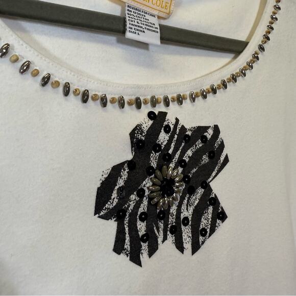 Morgan Cole, White Beaded Embellished Women's Top. Size Large. Good used cond! - Picture 3 of 6